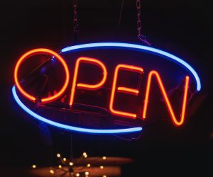Neon open sign stock photo